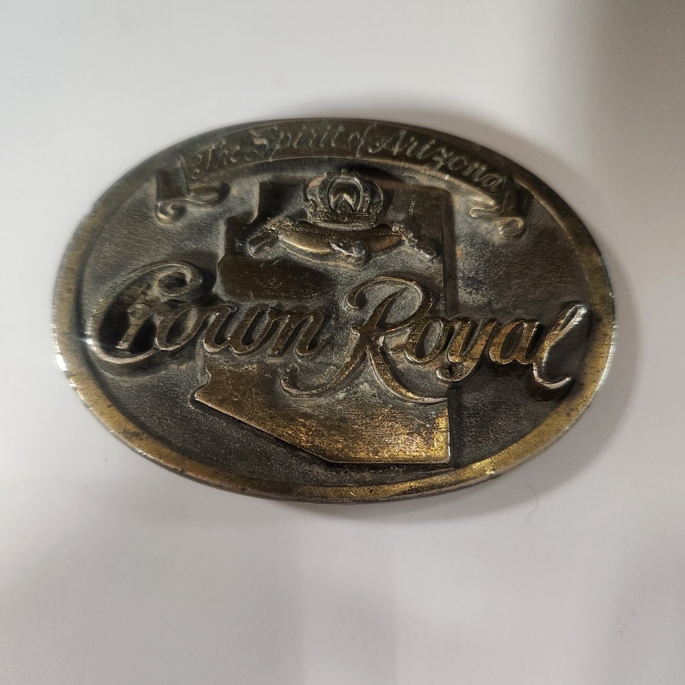 Vintage Crown Royal Spirit of Arizona Belt Buckle Oval Brass Tone Western Cowboy